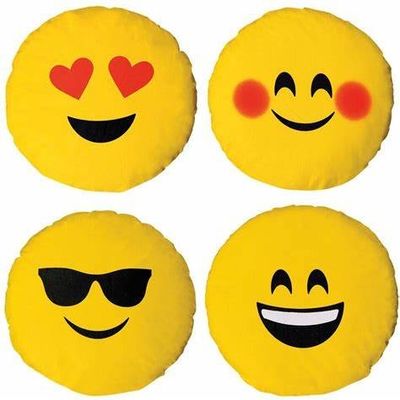 PP Cotton Filled Plush Emoji Cushion Pillows Smiley Face 30cm Round Shape