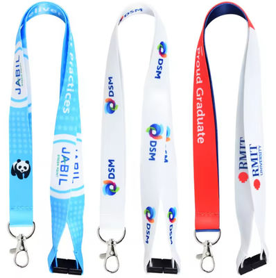 Safety Breakaway White Polyester Lanyards Customised Company Logo