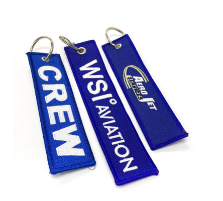Personalised Name Embroidered Keyring Woven Fabric Strap Damask Material
