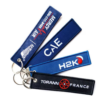 Personalised Name Embroidered Keyring Woven Fabric Strap Damask Material