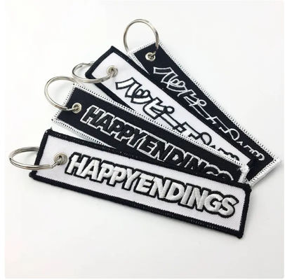 Personalised Name Embroidered Keyring Woven Fabric Strap Damask Material