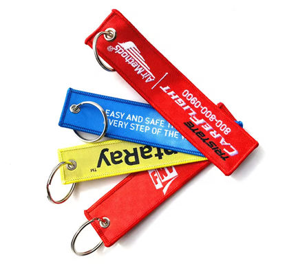Personalised Name Embroidered Keyring Woven Fabric Strap Damask Material