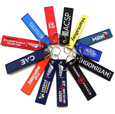 Personalised Name Embroidered Keyring Woven Fabric Strap Damask Material