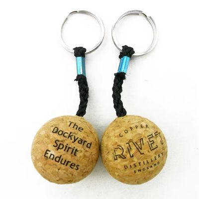 Custom Logo Printed Round Cork Ball Keyring Blank Floating Wooden