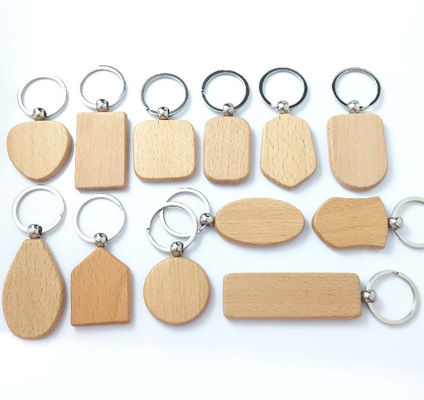 Natural Wooden Name Keychain Badge Blank With Split Ring Personalized