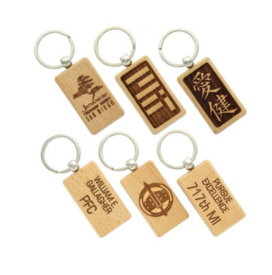 Natural Wooden Name Keychain Badge Blank With Split Ring Personalized