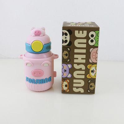 BPA Free 306 Stainless Steel 550ml Thermos Vacuum Baby Kids Straw Bottle Cartoon Animal Silicone Holder Case