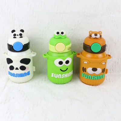 BPA Free 306 Stainless Steel 550ml Thermos Vacuum Baby Kids Straw Bottle Cartoon Animal Silicone Holder Case