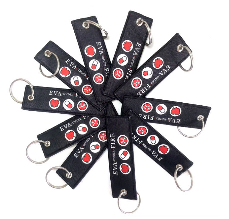 Custom Woven Logo Embroidered Keyring Jet Tag for Motorcycle Car Anime