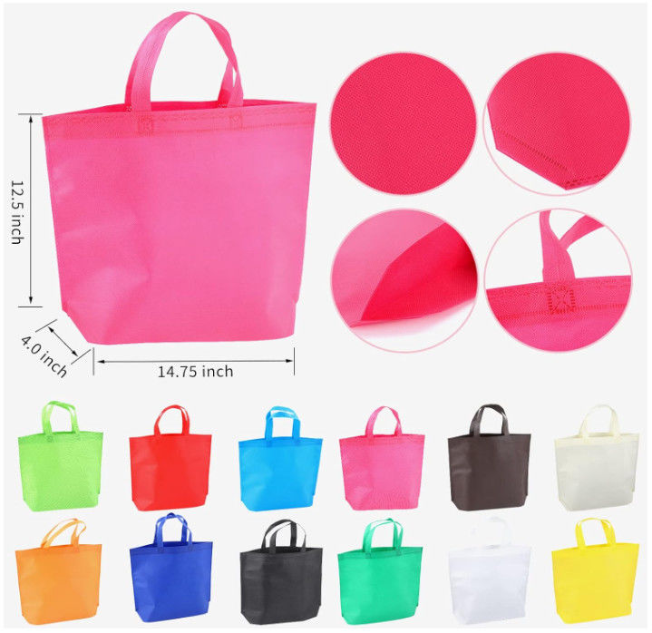 Sacos favoritos de festas não tecidos Sacos coloridos reutilizáveis Sacos não tecidos de cor sólida Sacos reutilizáveis de tote a granel com alças Sacos de mercearia não tecidos reutilizáveis